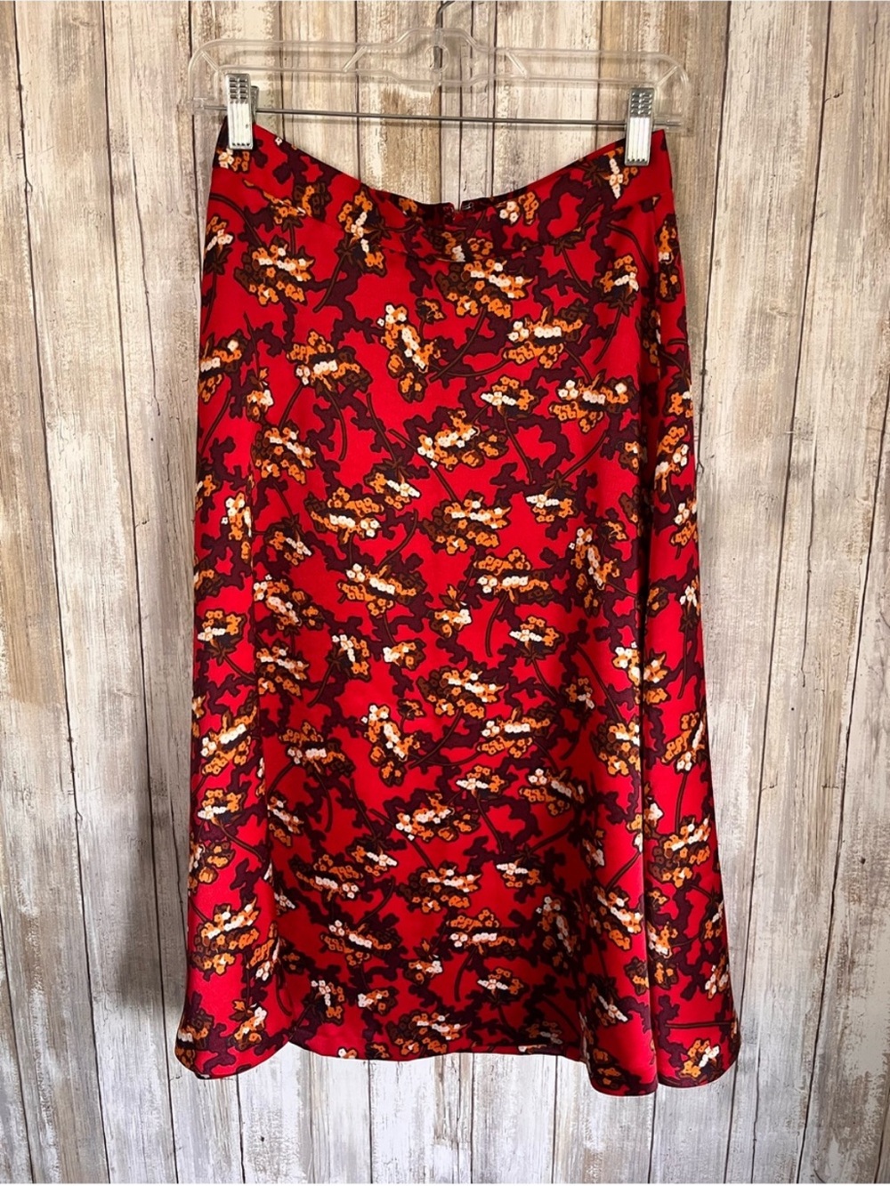 NWT Ann Taylor Red Floral A-Line Midi Skirt Fall Autumn Size 0 - Picture 2 of 6
